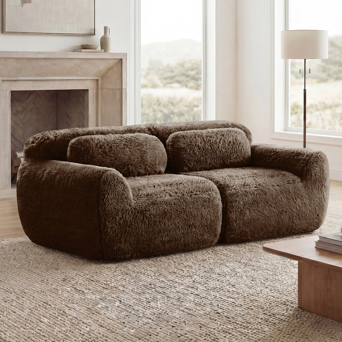 Tobias chocolate plush modular sofa