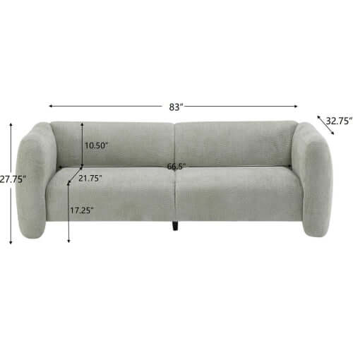 Tonson Boucle Sofa – 83” Curved Wave 3-Seater Sofa (3 Colors, Modern Sculptural Design) dimensions and features.