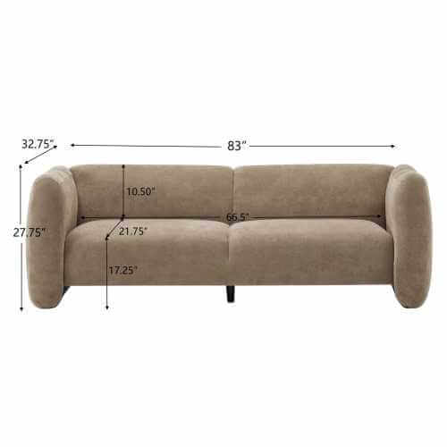 Tonson Boucle Sofa – 83” Curved Wave 3-Seater Sofa (3 Colors, Modern Sculptural Design) dimensions diagram