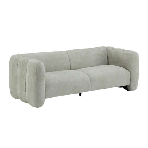 Tonson Boucle Sofa – 83” Curved Wave 3-Seater Sofa (3 Colors, Modern Sculptural Design) in soft gray boucle upholstery.