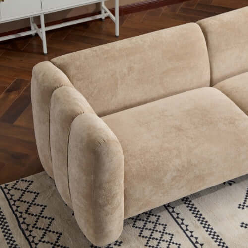 Tonson Boucle Sofa – 83” Curved Wave 3-Seater Sofa (3 Colors, Modern Sculptural Design) close-up of plush upholstery.