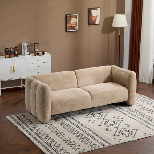 Tonson Boucle Sofa – 83” Curved Wave 3-Seater Sofa (3 Colors, Modern Sculptural Design) in a stylish living room setting.