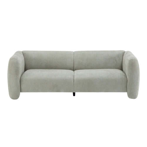 Tonson Boucle Sofa – 83” Curved Wave 3-Seater Sofa (3 Colors, Modern Sculptural Design) in soft gray upholstery.