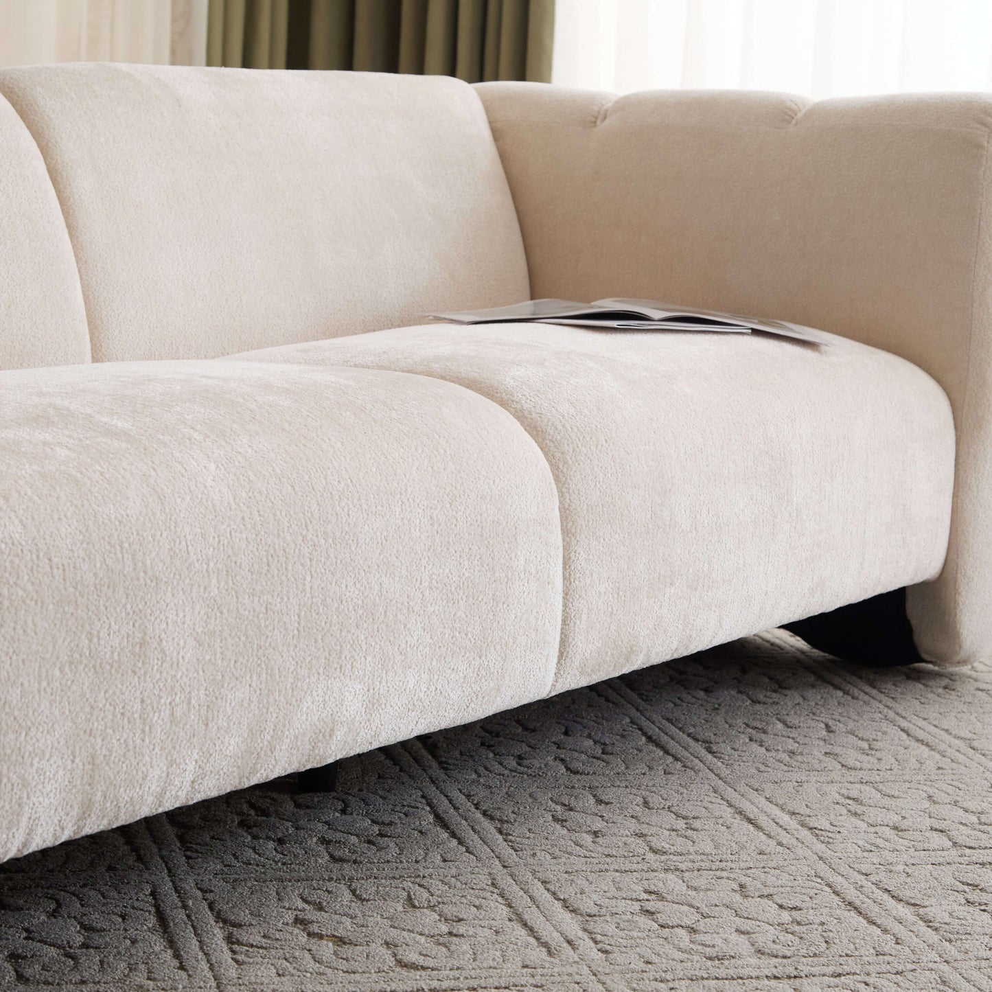 Tonson Boucle Sofa – 83” Curved Wave 3-Seater Sofa (3 Colors, Modern Sculptural Design) close-up view.