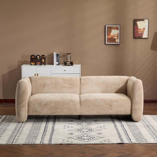 Tonson Boucle Sofa – 83” Curved Wave 3-Seater Sofa (3 Colors, Modern Sculptural Design) in a stylish living room setting.