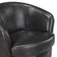 Top-Grain Leather Barrel Swivel Chair – Modern Luxury 360° Accent Chair (3 Colors) close-up of dark leather upholstery.