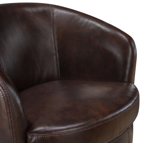 Top-Grain Leather Barrel Swivel Chair – Modern Luxury 360° Accent Chair (3 Colors) brown leather close-up
