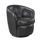 Top-Grain Leather Barrel Swivel Chair – Modern Luxury 360° Accent Chair (3 Colors) in dark leather upholstery.