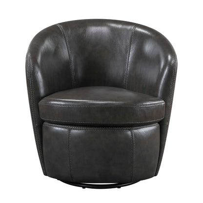 Top-Grain Leather Barrel Swivel Chair – Modern Luxury 360° Accent Chair (3 Colors) in dark leather upholstery.