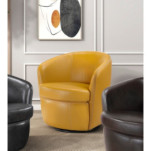 Top-Grain Leather Barrel Swivel Chair – Modern Luxury 360° Accent Chair (3 Colors) in yellow upholstery.