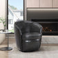 Top-Grain Leather Barrel Swivel Chair – Modern Luxury 360° Accent Chair (3 Colors) in sleek dark leather setting.