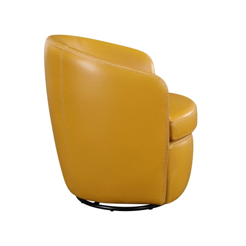 Top-Grain Leather Barrel Swivel Chair – Modern Luxury 360° Accent Chair (3 Colors) in vibrant yellow leather