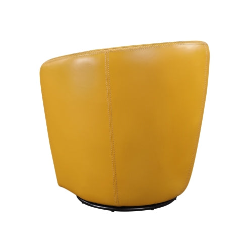 Top-Grain Leather Barrel Swivel Chair – Modern Luxury 360° Accent Chair (3 Colors) in yellow leather from the back.