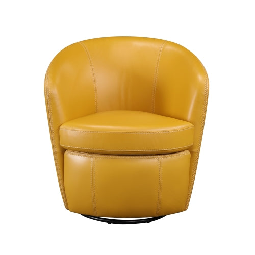 Top-Grain Leather Barrel Swivel Chair – Modern Luxury 360° Accent Chair (3 Colors) in yellow leather.