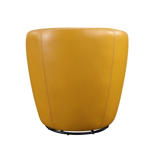 Top-Grain Leather Barrel Swivel Chair – Modern Luxury 360° Accent Chair (3 Colors) in yellow leather from the back.