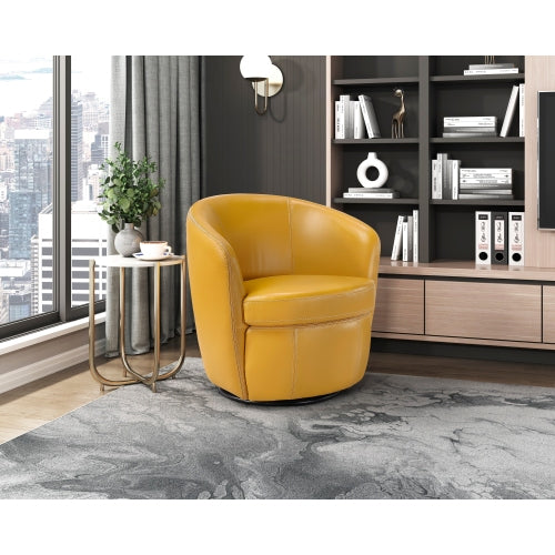 Top-Grain Leather Barrel Swivel Chair – in room setting