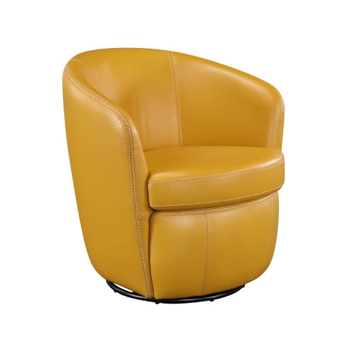 Top-Grain Leather Barrel Swivel Chair – Modern Luxury 360° Accent Chair (3 Colors) in yellow leather