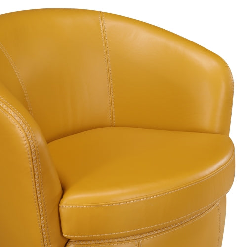 Top-Grain Leather Barrel Swivel Chair – Modern Luxury 360° Accent Chair (3 Colors) in yellow leather close-up.