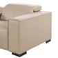 Close-up of the armrest of the 110" Top Grain Leather Power Reclining Sofa with USB Ports in light gray leather.