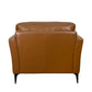 Back view of Tussio Saddle Tan Leather Chair – Italian Modern Accent Chair with Pillow showcasing its sleek design.