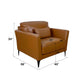 Tussio Saddle Tan Leather Chair – Italian Modern Accent Chair with Pillow dimensions and design details.
