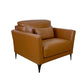 Tussio Saddle Tan Leather Chair – Italian Modern Accent Chair with Pillow in warm leather with sleek metal legs.