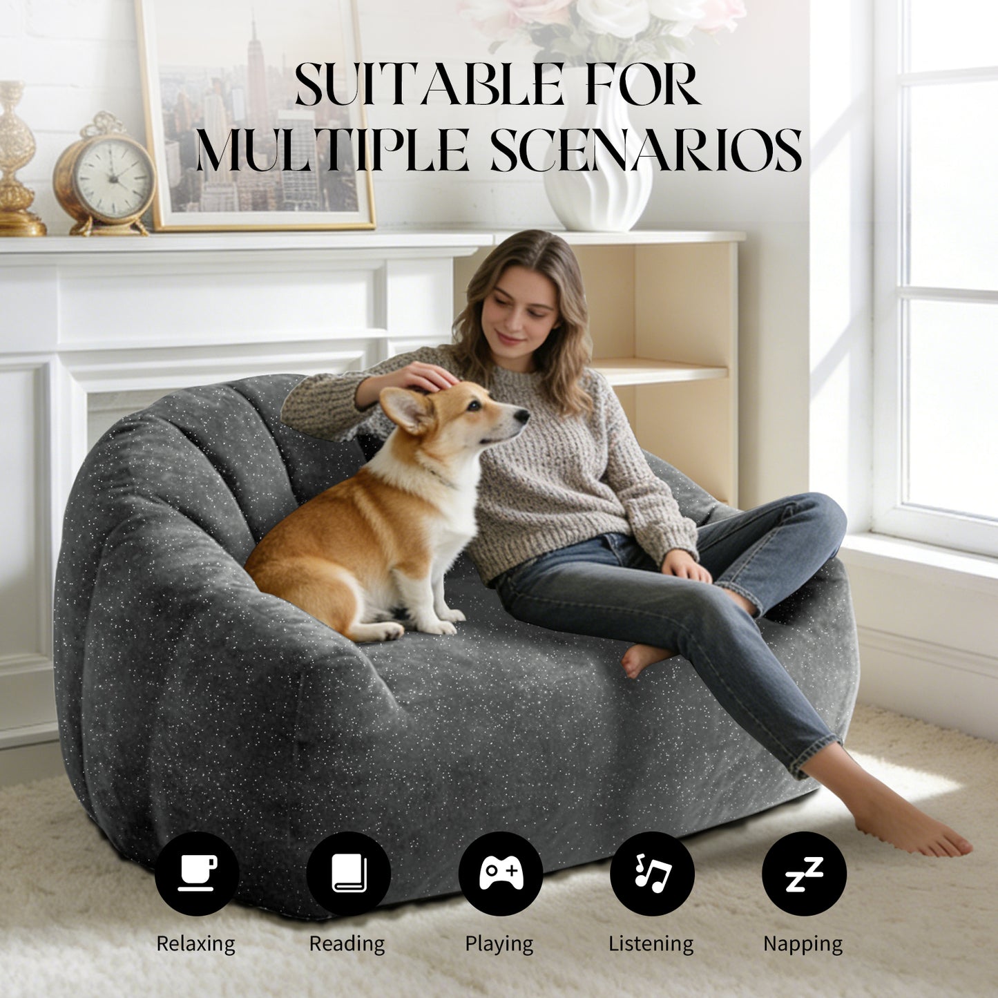 Ursin Oversized Bear Paw Bean Bag Sofa – 55" Faux Fur Lounge Chair – view 11