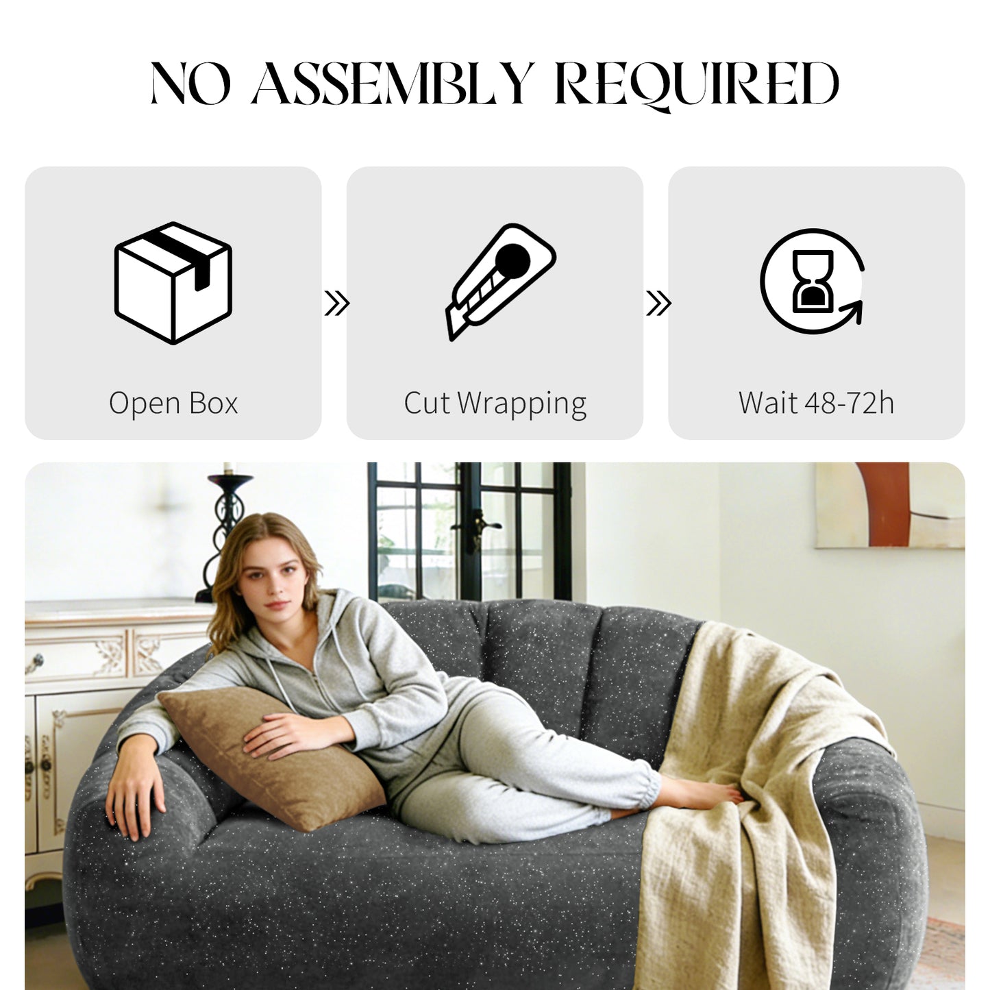 Ursin Oversized Bear Paw Bean Bag Sofa – 55" Faux Fur Lounge Chair – view 14