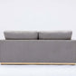 Valin Gray Linen Gold Base Sofa Loveseat 77" back view showing soft gray linen upholstery and sleek design.
