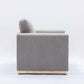 Valin Gray Linen Gold Base Sofa Loveseat 77" side view showcasing gray linen upholstery and sleek gold base.