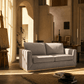 Valin Gray Linen Gold Base Sofa Loveseat 77" in a modern living room setting.