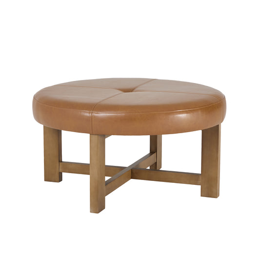 Varden Light Brown PU Ottoman – 35.04" Round Ottoman