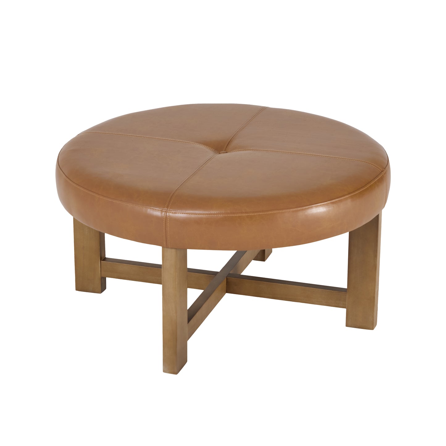 Varden Light Brown PU Ottoman – 35.04" Round Ottoman – view 7