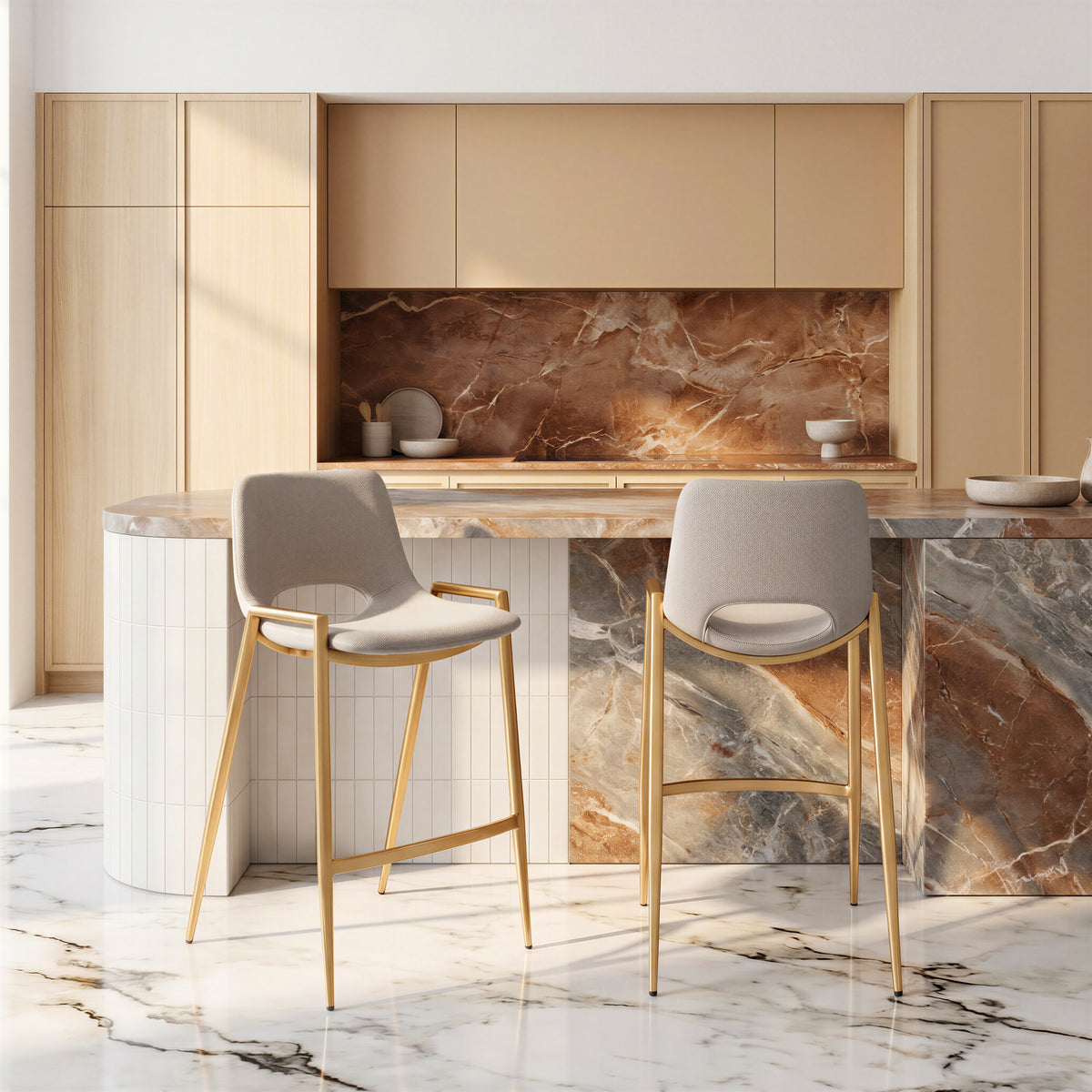 Desi Counter Stool (Set of 2) in Beige & Gold