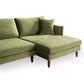 The Blake Velvet Upholstered L-Shape Chaise Sofa Sectional 107 by Ashcroft Furniture features plush olive green velvet, a right-facing reversible chaise, matching pillow, and wooden legs, set against a crisp white background.