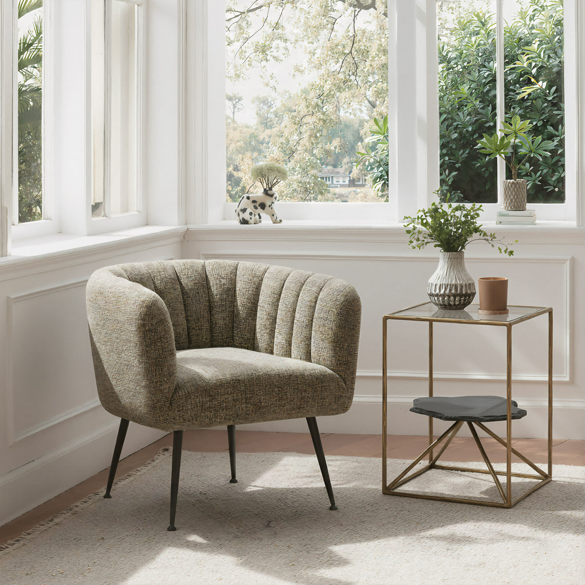 Deco Green Tweed Accent Chair