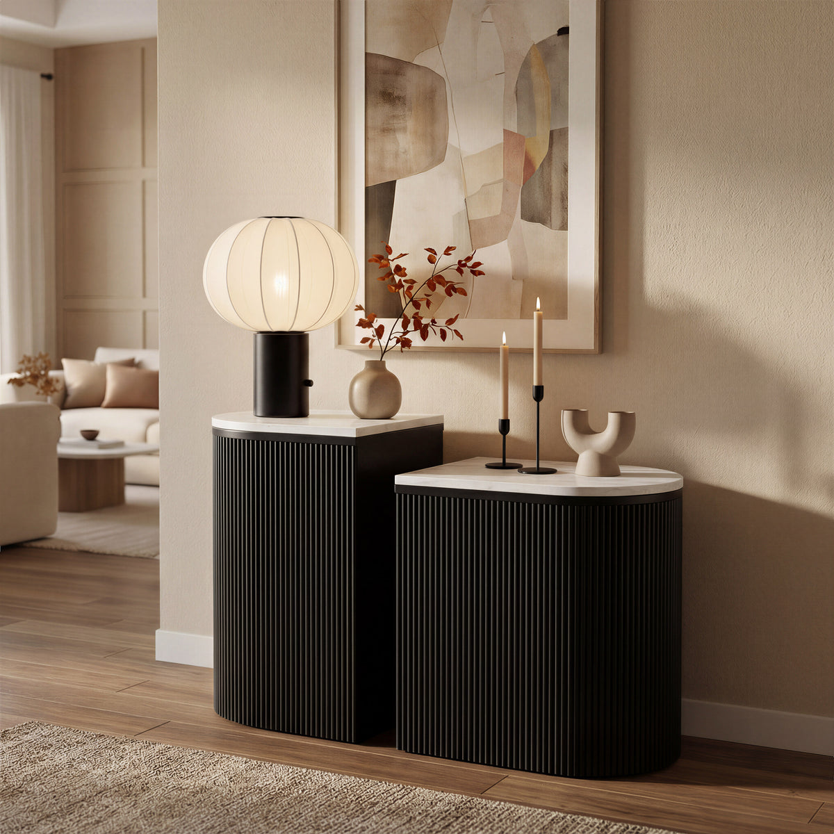 Ormara White & Black Side Table Set (2-Piece)