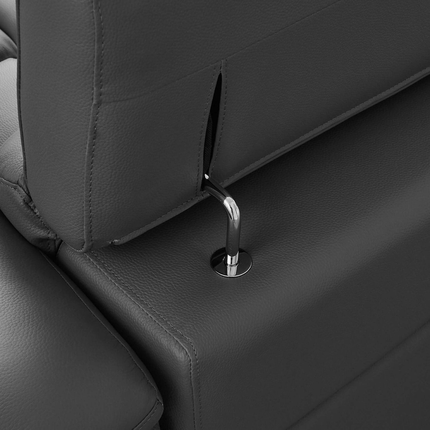 Close-up of the Wall-Hugger Power Reclining Leather Sectional – 4 Seat L-Shape Recliner Sofa with USB (144") headrest technology.