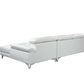 White Italian Leather L Shaped Two Piece Sofa and Chaise Sectional with silver metal legs, showcasing luxe design.