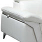 Close-up view of the White Italian Leather L Shaped Two Piece Sofa and Chaise Sectional's plush cushions and sleek silver legs.