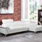 White Italian Leather L Shaped Two Piece Sofa and Chaise Sectional in modern living room setting.