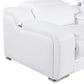 Italian Leather Power Reclining L-Shaped Sectional 112" | Modern Modular Corner Sofa close-up view of white leather armrest.
