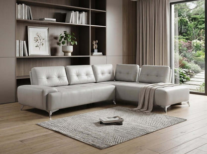 White Leather L Shaped Two Piece Seating Component in modern living room setting.