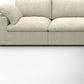 White Linen Blend Modular L Shaped Five Piece Corner Sectional close-up view of plush cushions and upholstery.