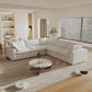 White Linen Blend Modular L Shaped Five Piece Corner Sectional in a modern living room setting.
