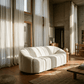 White Teddy Sherpa Sofa – 84" Modern 2-Seat Cozy Boucle Loveseat (84”) in a contemporary living room setting.
