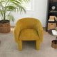 Wichita Chenille Lounge Chair – Modern Curved Accent Chair (Brown or Gold) with soft chenille upholstery in a stylish room setting.