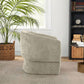 Wichita Chenille Lounge Chair – Modern Curved Accent Chair (Brown or Gold) in a cozy interior setting with greenery.