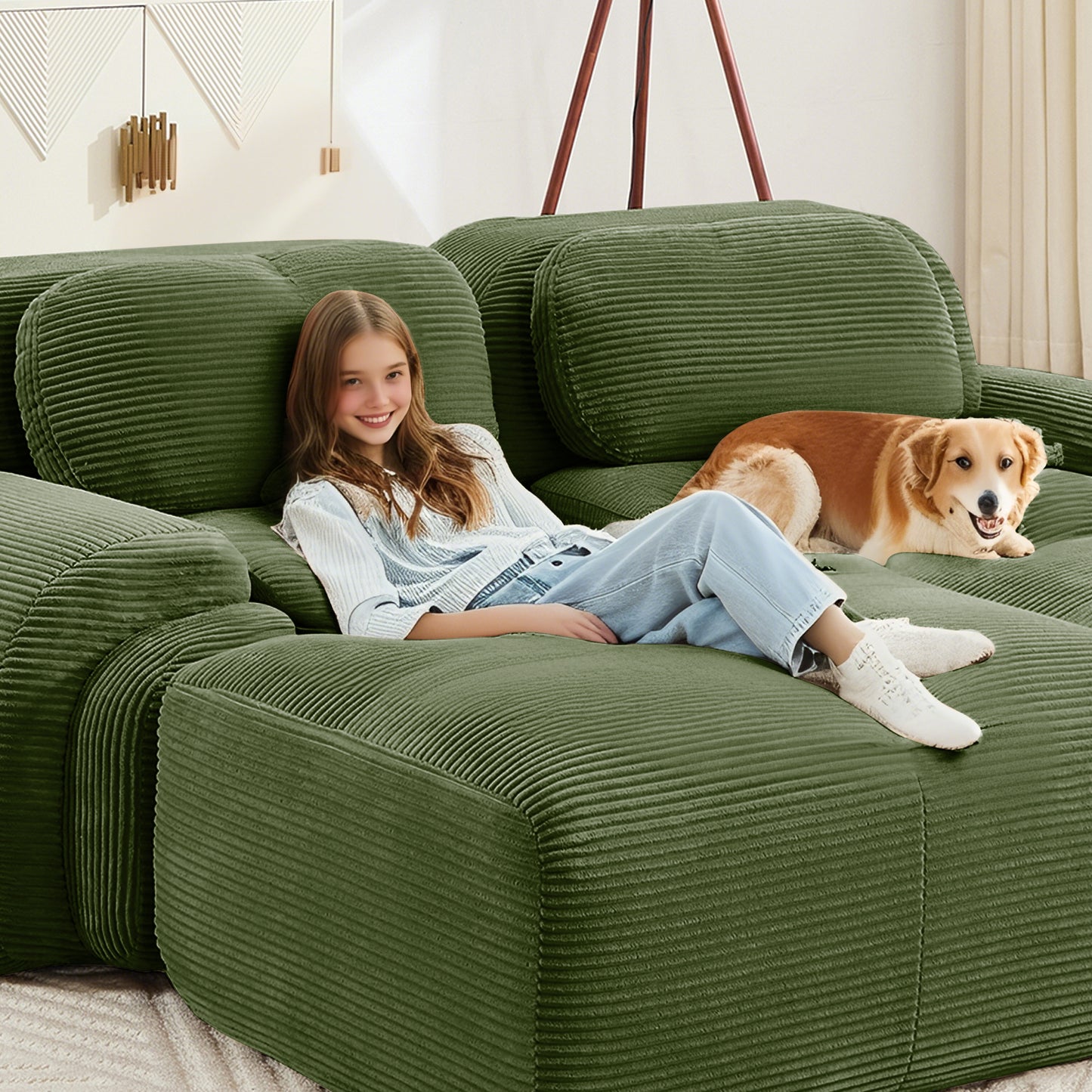 Wilhelmina Olive Green Corduroy Sofa – 2-Seat Sofa – view 10