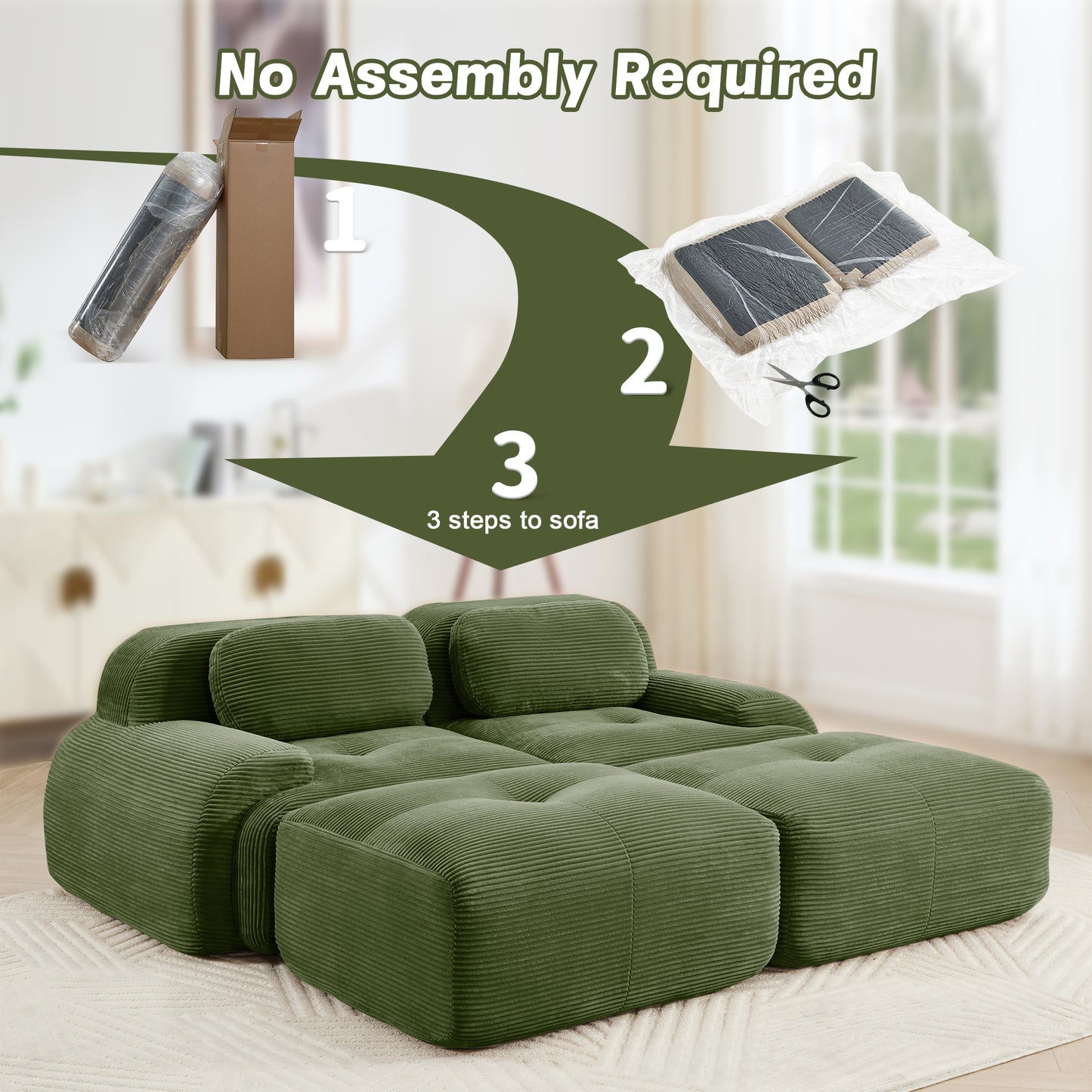 Wilhelmina Olive Green Corduroy Sofa – 2-Seat Sofa – view 12